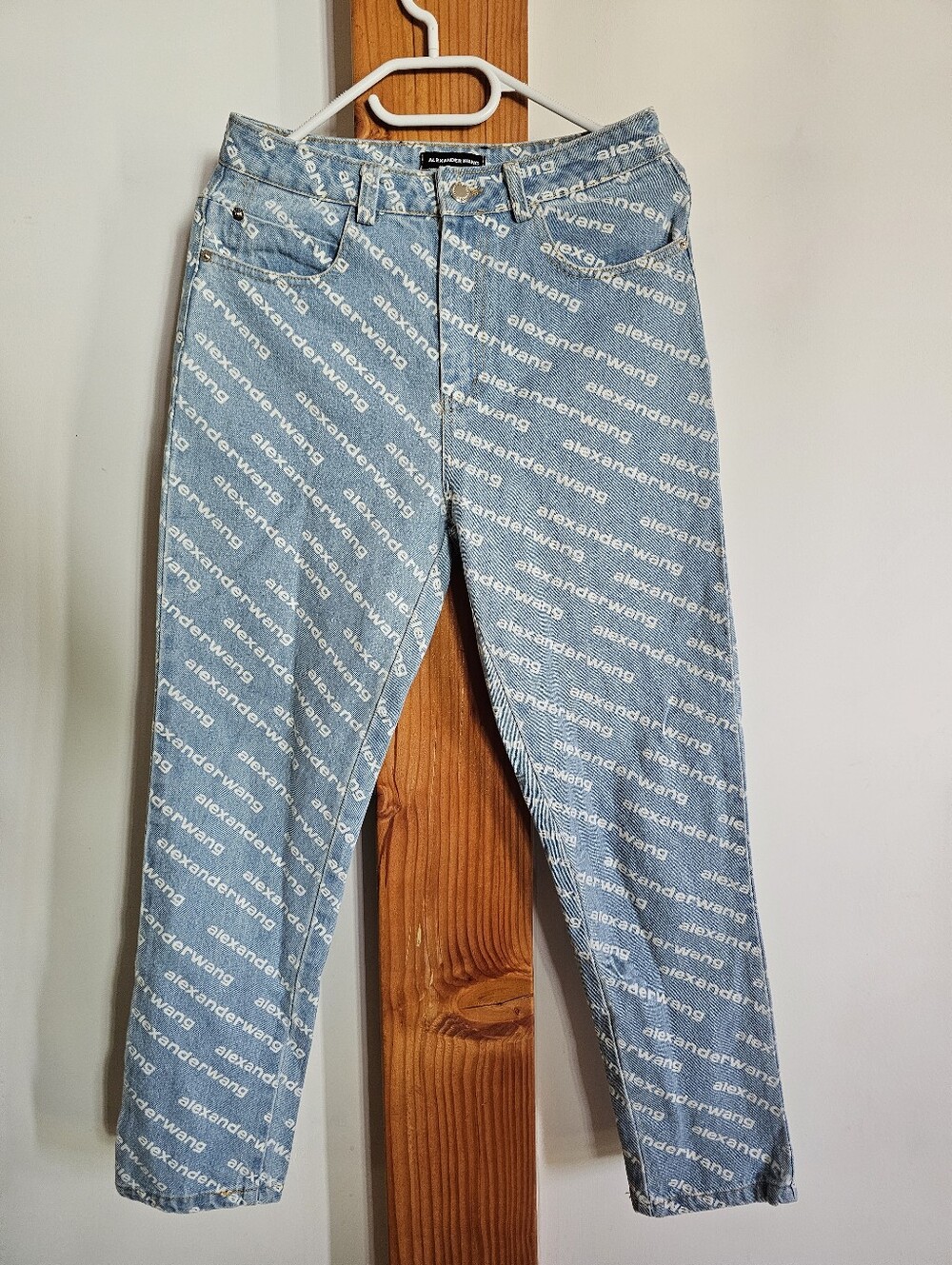 Alexander Wang All-Over Logo Print Denim Jeans - Blue/White - Size 28